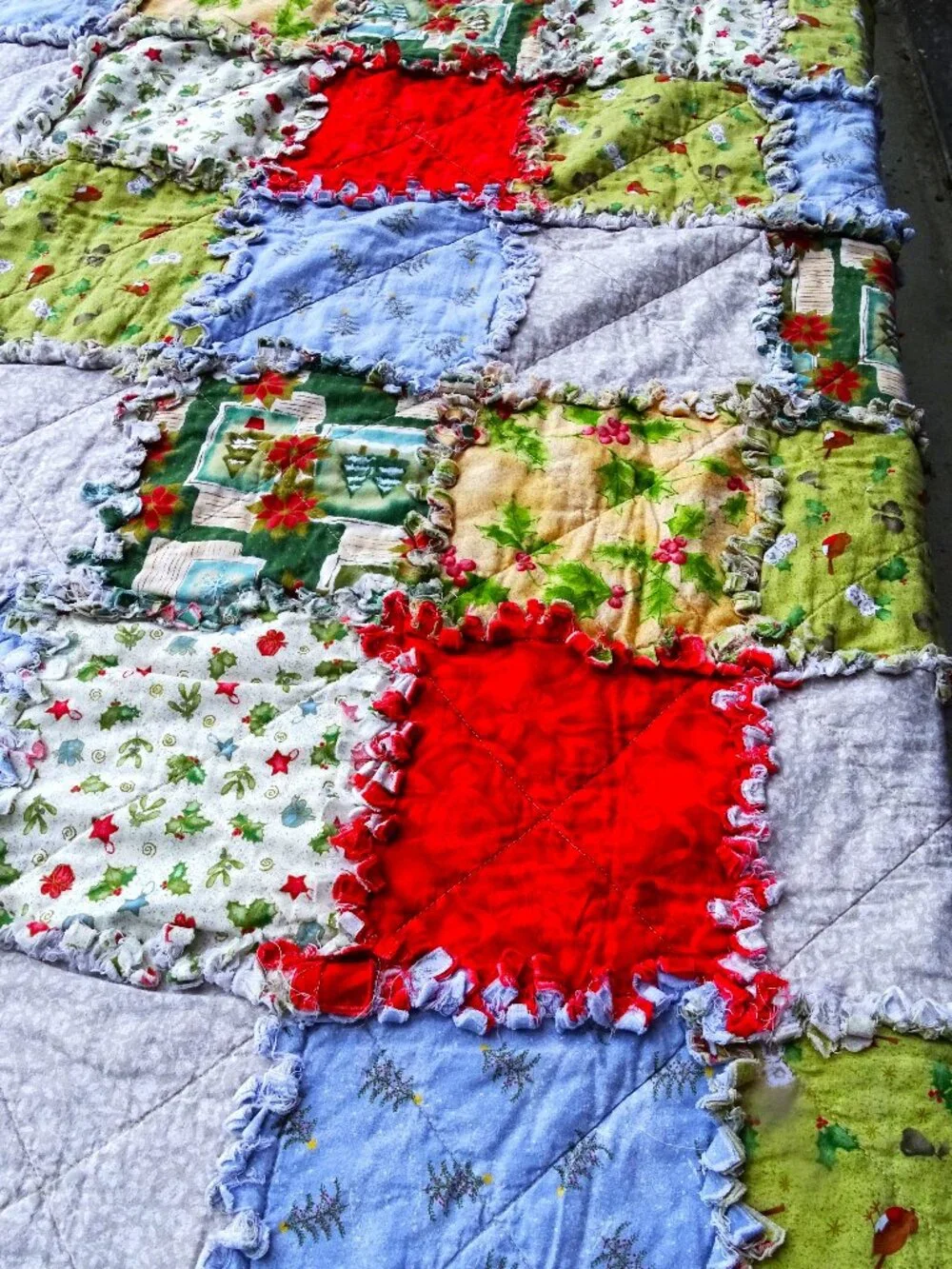 Handmade Vintage Rag Quilt -Christmas Theme - 49